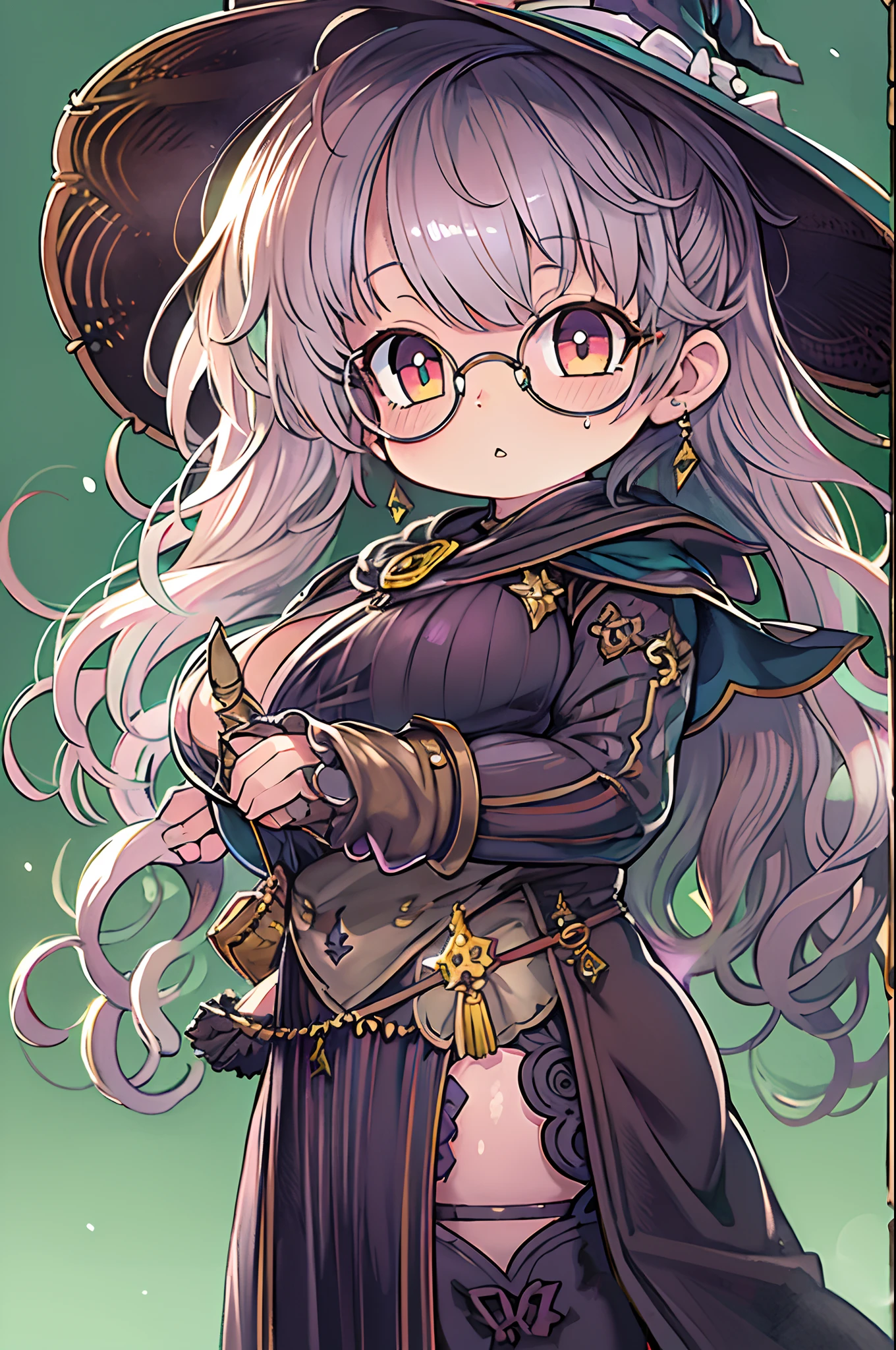 Fantasy,magic power,Realistic Girl Witch、Chibi、bbw、Anime style、Round glasses