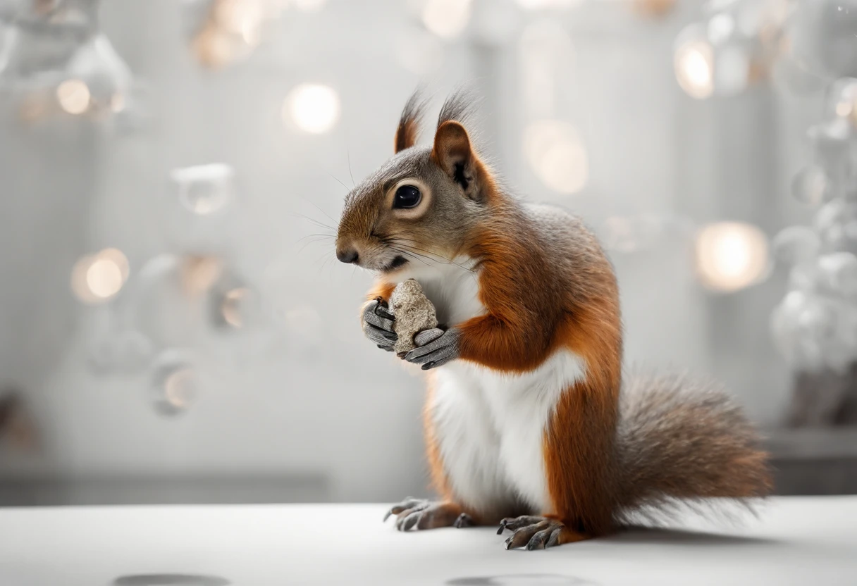 A squirrel giving a TED talk presentation to a crowd of squirrels in the office, with charts and graphs