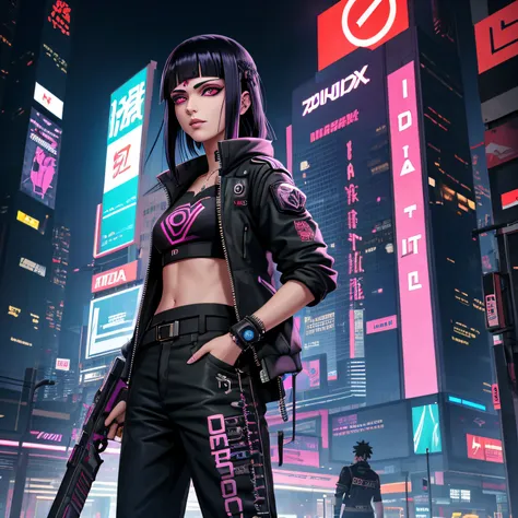 melhor qualidade, obra-prima, cinemactic, realista, cyberpunk, cidade cyberpunk, neon light, volumeric lighting, black sky, (cho...