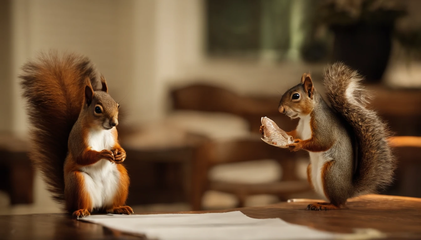 A squirrel giving a TED talk presentation to a group of squirrels in the office, with charts and graphs