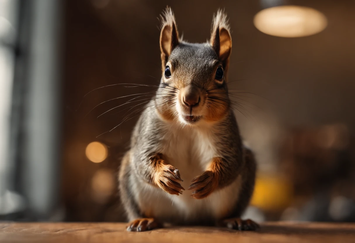 A squirrel giving a TED talk presentation to a crowd of squirrels in the office, with charts and graphs