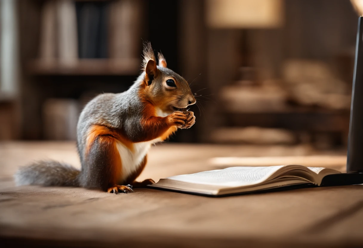 A squirrel giving a TED talk presentation to a crowd of squirrels in the office, with charts and graphs