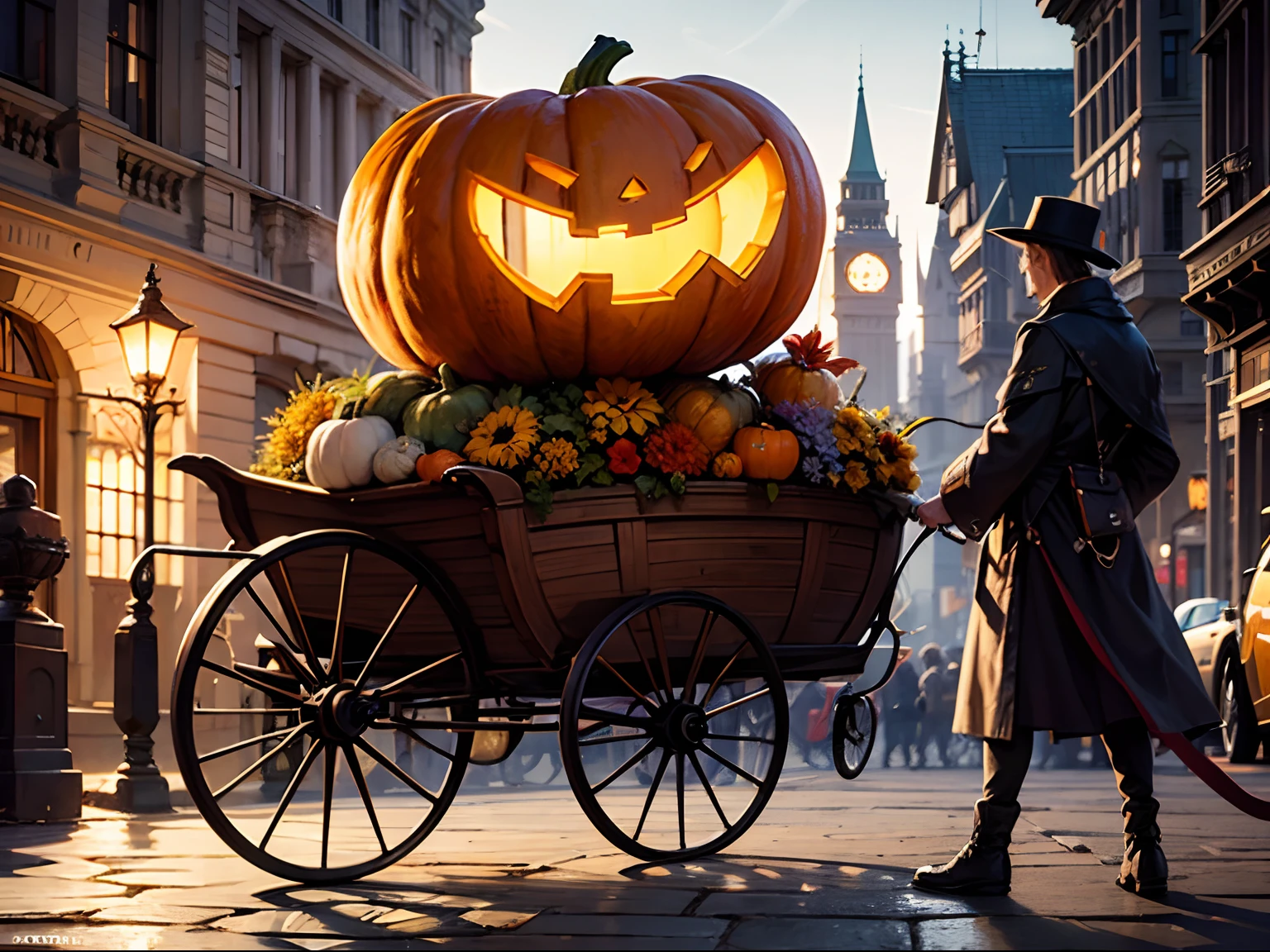 masterpiece, best quality, carriage shaped like pumpkin, fantasy