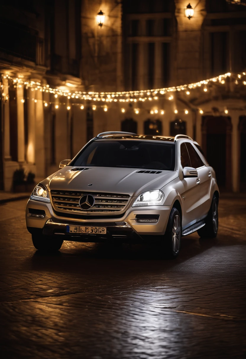 Mercedes M F200 in night flash by realistic beige neon lights