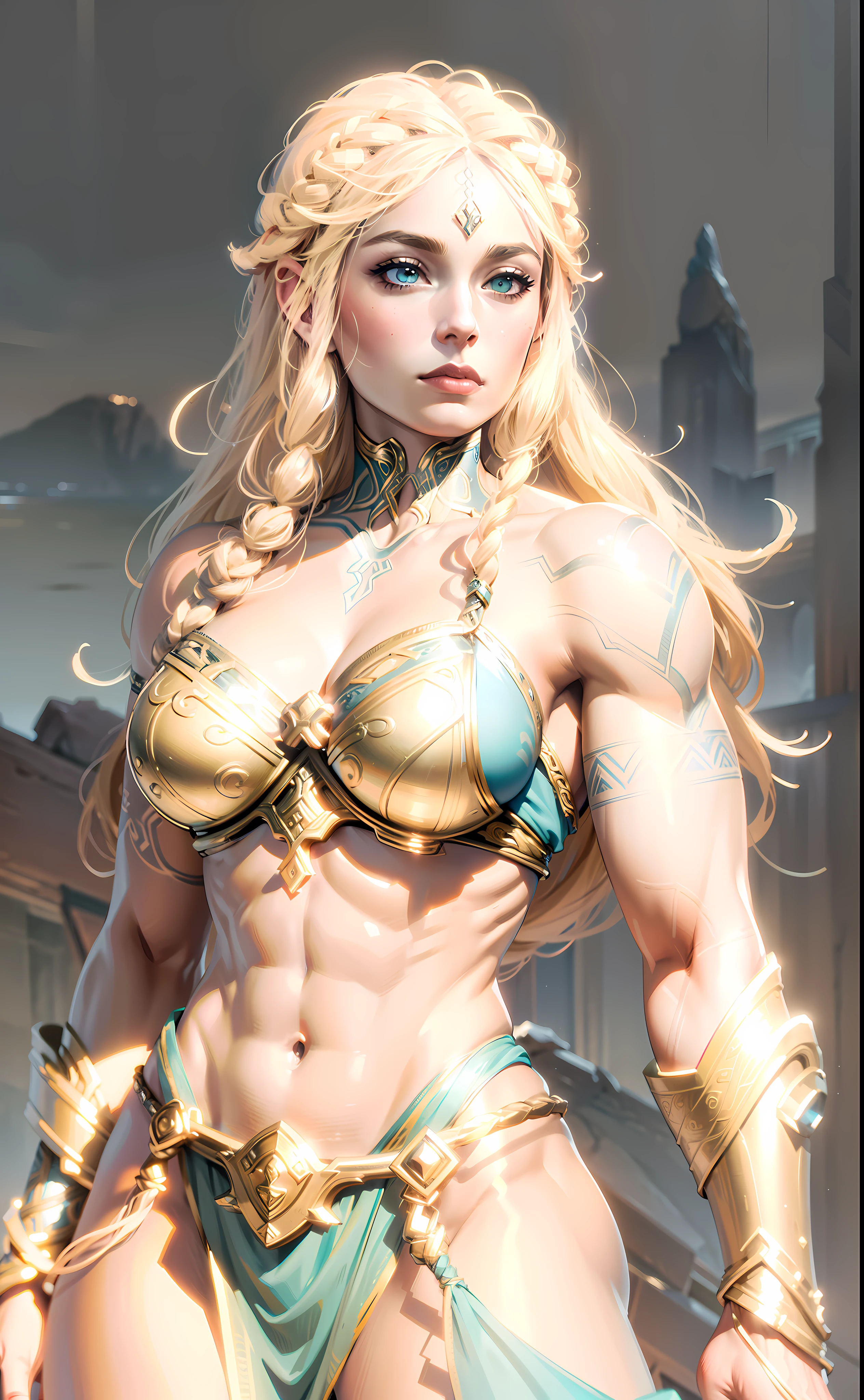 Asgard，valkyrie，Muscular woman, Senhora Cavaleiro，Anatomia correta，epic fantasy digital art，tmasterpiece，8k，high-definition resolution，desenho detalhado，Qulidade Superior，, Epic composition, músculous body