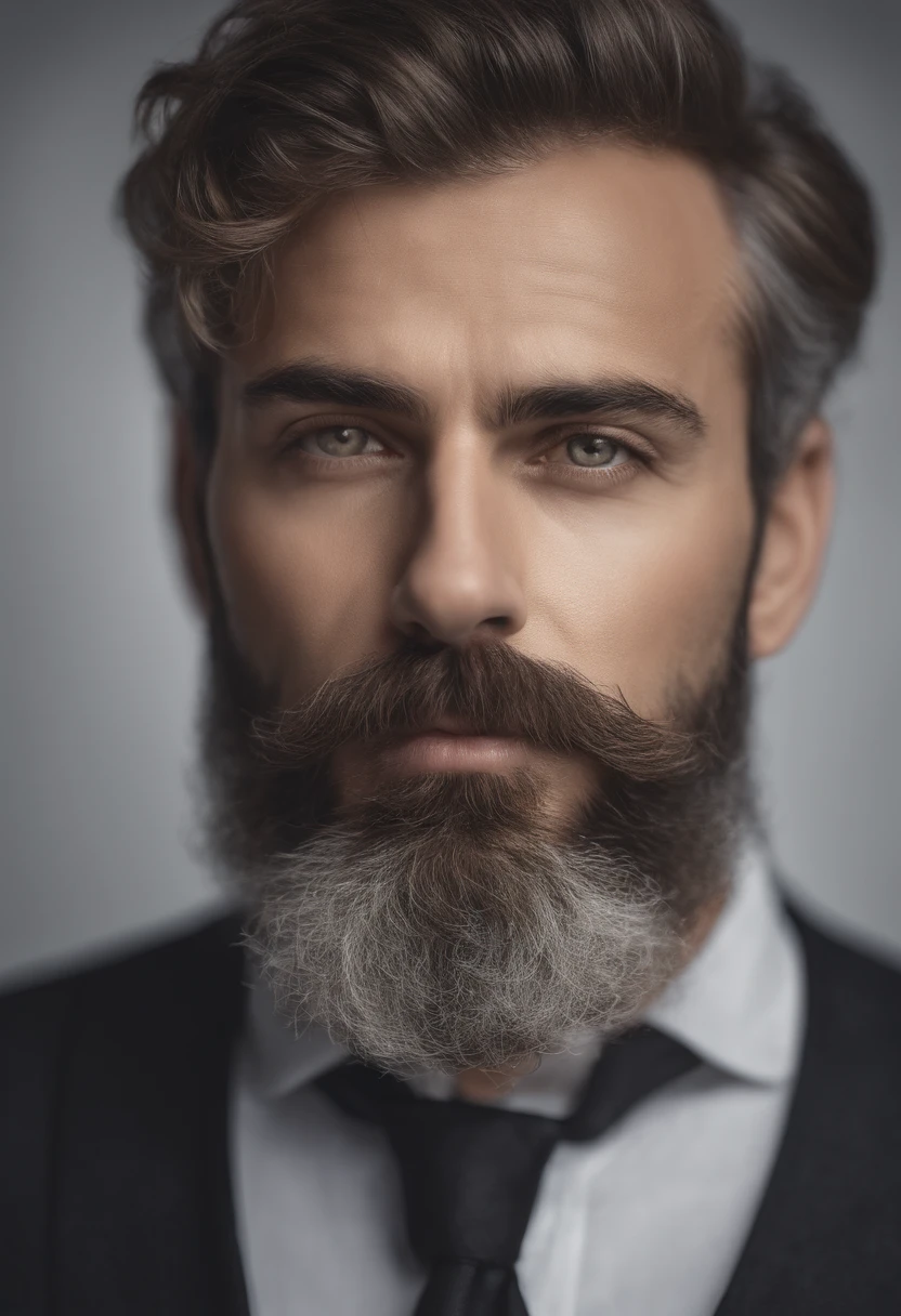 Homme avec barbe et moustache en chemise blanche, Best quality,4K,8k,Very attractive man with beard, well-groomed facial hair, joli, Breathtaking, Realstic, Ultra-realistic image, moustache naturelle, old male,soft portrait shot 8 k, Very detailed portrait, thick mustache, Hyper-realistic style, barbe mince, poils courts du visage, Bartstoppeln, joli, face detailed, ultra realistic portrait, cheveux gris,elegant suit, ouvrir bouche,