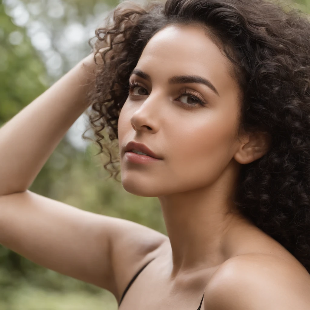 1 mulher negra, foto realista, Rosto detalhado, local de trablho, Very high detail, curly hair, profundidade de campo, cabelos pretos,