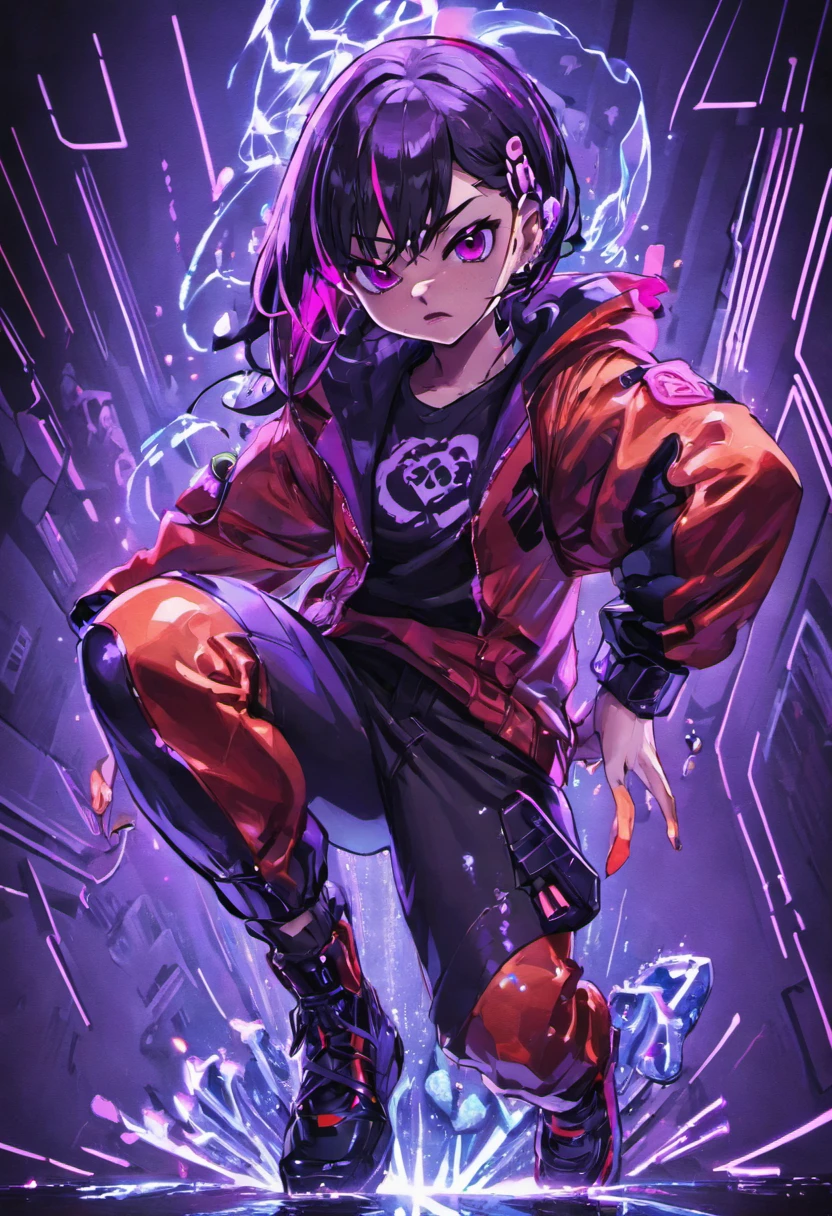 melhor qualidade, obra-prima, cinemactic, realista, Cyberpunk, cidade cyberpunk, Neon light, volumeric lighting, black sky, (chovendo, trovoada), ""identical character Hinata from the boruto anime"" rosto pefeito detalhes no olhar e no rosto em alta qualidade tudo bem detalhado (roupas cyberpunk, moletom, Slacks, roupas punk), water reflecting off the ground, ((rosto oculto)), Close-up, (roupas rasgadas), bunda de bolha,