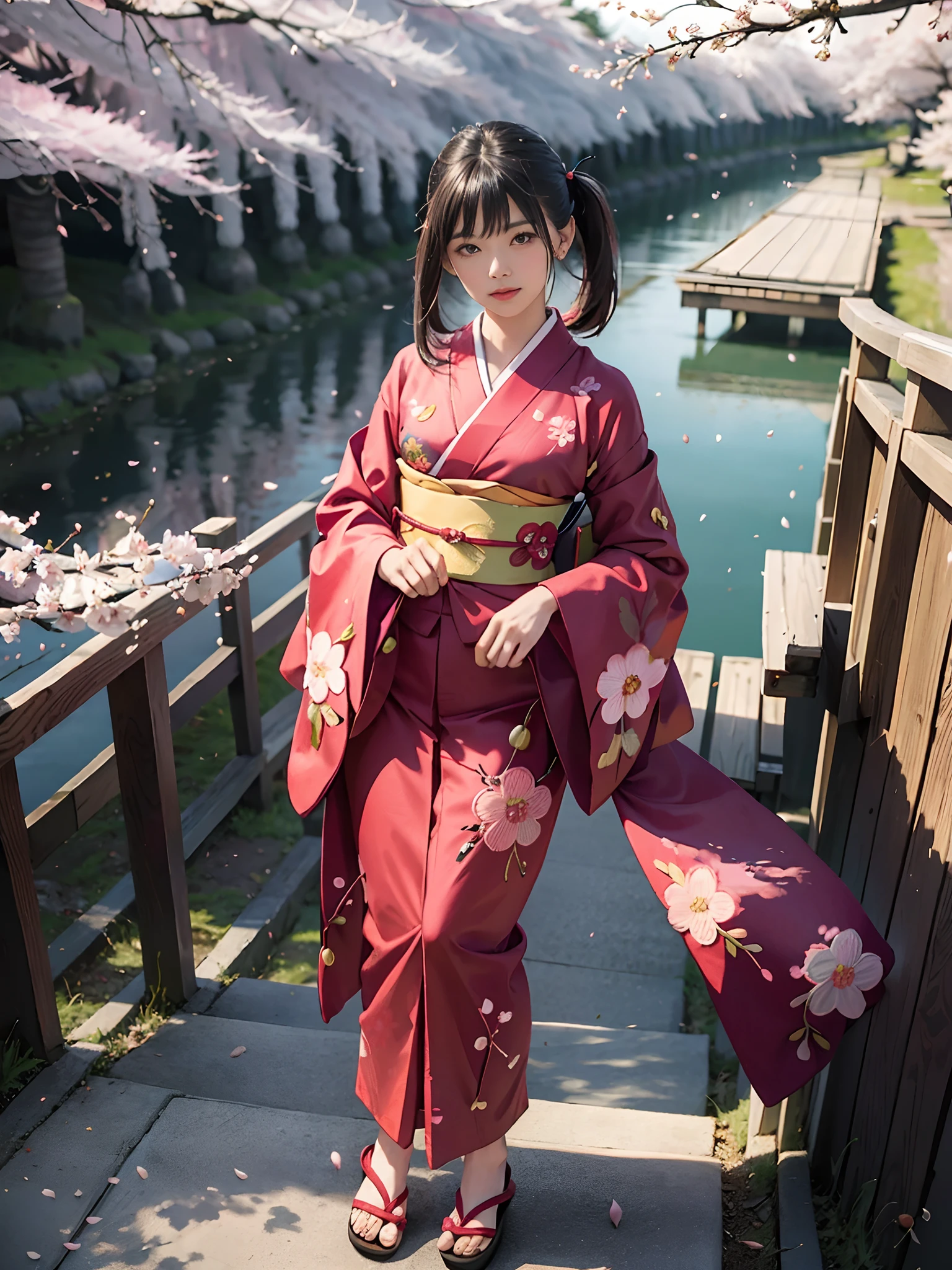 Background of details(Kyoto in Japan(cherry trees:1.5)),BREAK ,elaborate costume(Luxury kimono(Colorful kimono(detailed embroidery(Cherry print embroidery:1.2)))),BREAK,1 Beautiful and classy adult woman(Japanese actressl:1.2)(glossy dark hair(poneyTail:1.2))(Arms outstretched),BREAK,Wallpapers 16K,Blur the background,(masutepiece:1.5), (Best Quality:1.5),(Portrait photos:1.5),(full body Esbian:1.5)