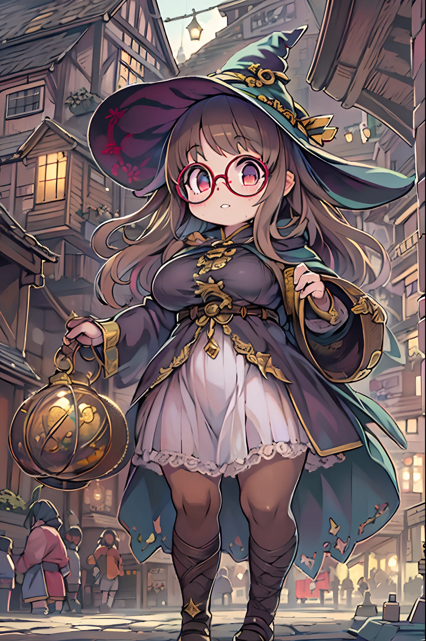 Fantasy,magic power,Realistic Girl Witch、Chibi、bbw、Anime style、Round glasses