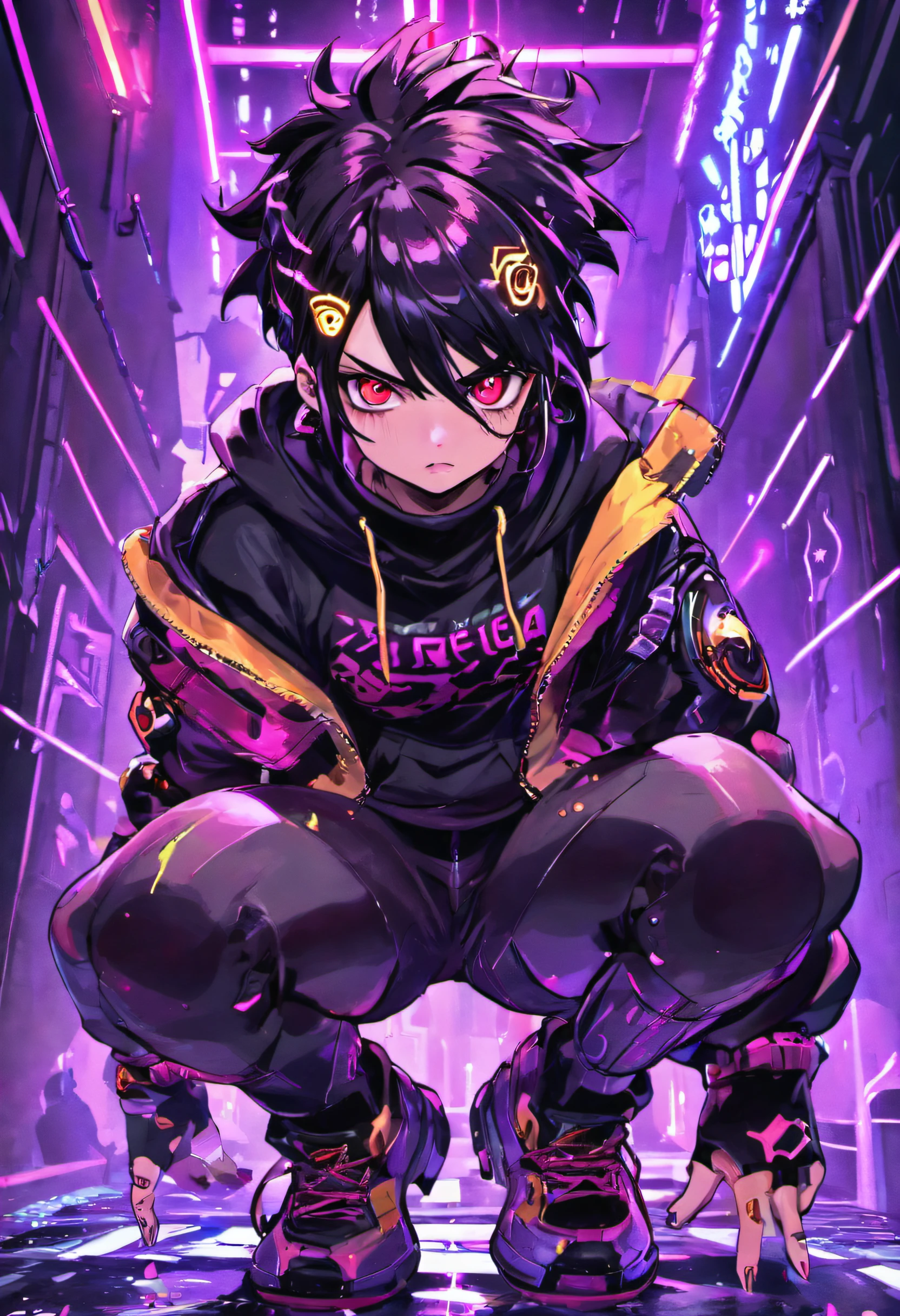 melhor qualidade, obra-prima, cinemactic, realista, Cyberpunk, cidade cyberpunk, Neon light, volumeric lighting, black sky, (chovendo, trovoada), ""identical character Hinata from the boruto anime"" rosto pefeito detalhes no olhar e no rosto em alta qualidade tudo bem detalhado (roupas cyberpunk, moletom, Slacks, roupas punk), water reflecting off the ground, ((rosto oculto)), Close-up, (roupas rasgadas), bunda de bolha,