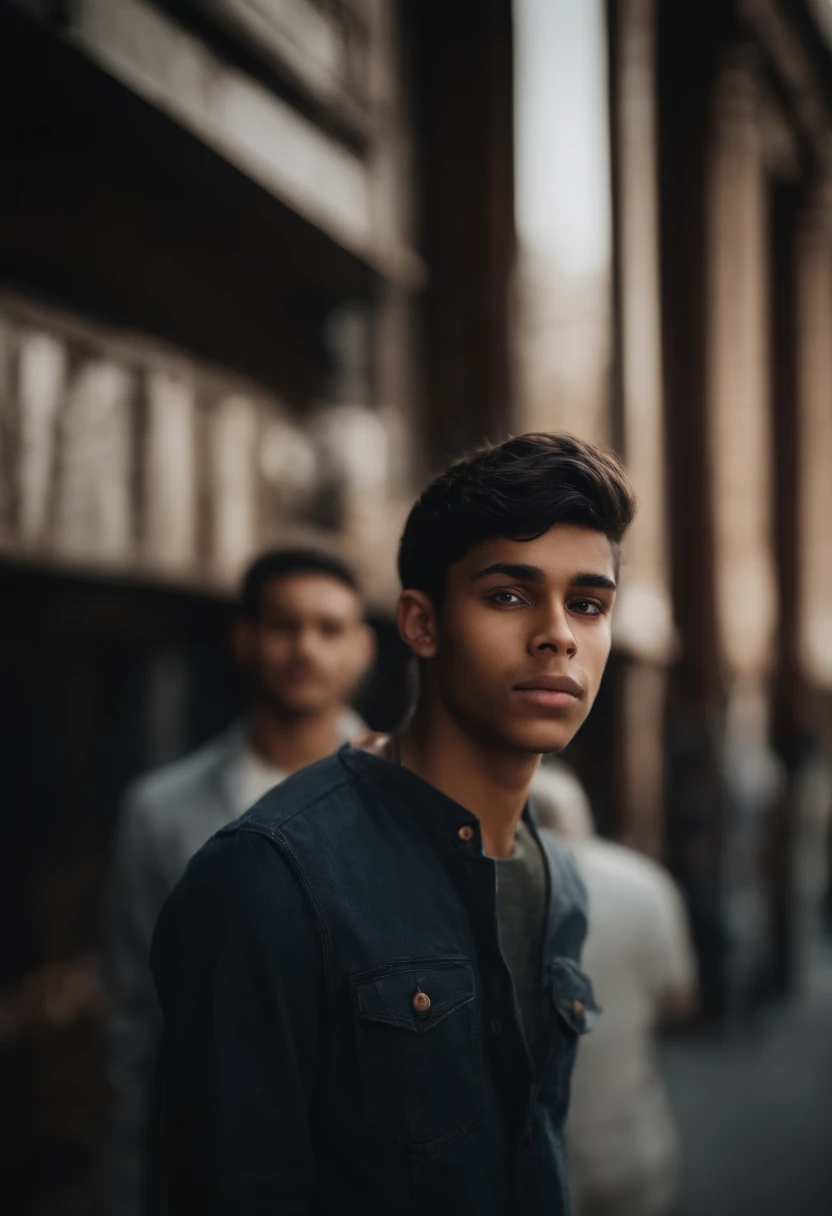 Portrait of a 17-year-old boy with black beard, black hair and light brown skin