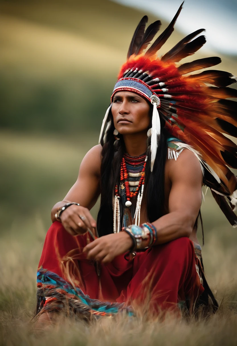 A stunning intricate full color portrait (native american powwow), family gathering and celebration, campfire dance