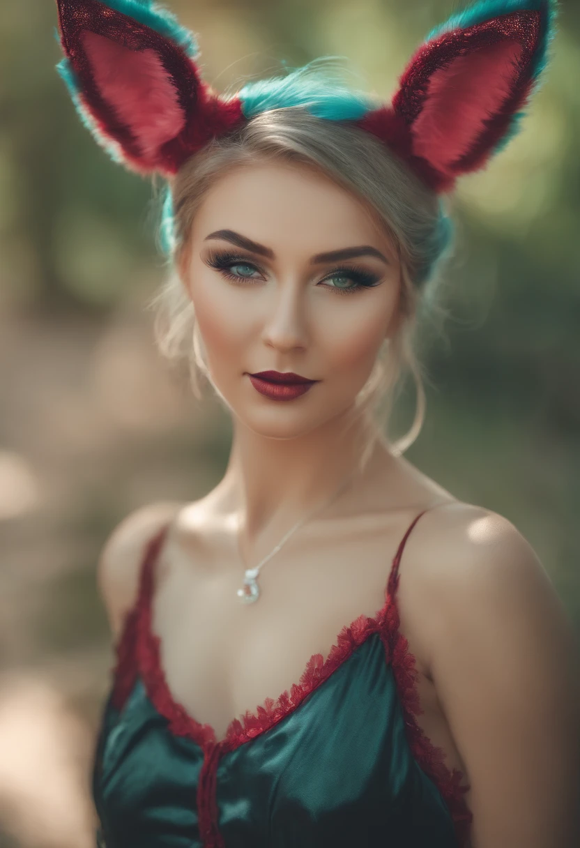 hair bobbles, wince, longeyelashes, fake animal ears, light smile, ear blush, fang, Surrealism, drop shadow, anaglyph, stereogram, tachi-e, pov, atmospheric perspective, ccurate, best quality