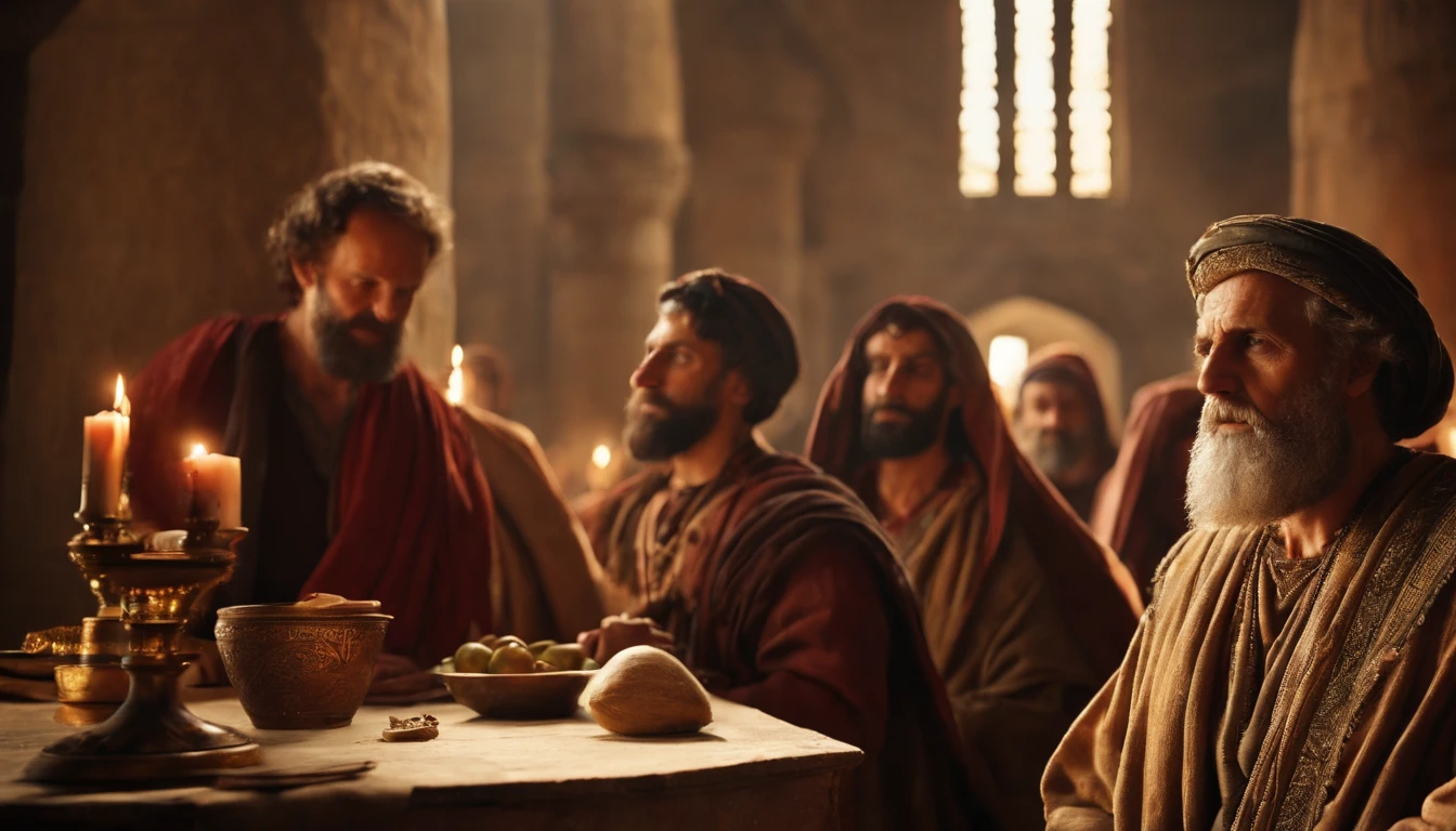 Apostle Paul and Barnabas, 1st century Palestinian scenes, detailed photo, detailed faces, high definition photo.