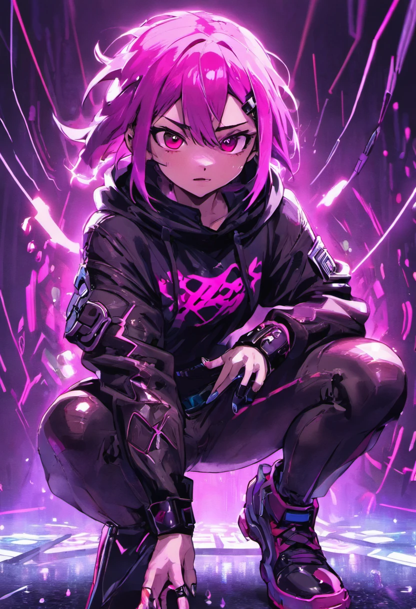 melhor qualidade, obra-prima, cinemactic, realista, Cyberpunk, cidade cyberpunk, Neon light, volumeric lighting, black sky, (chovendo, trovoada), ""identical character Hinata from the boruto anime"" rosto pefeito detalhes no olhar e no rosto em alta qualidade tudo bem detalhado (roupas cyberpunk, moletom, Slacks, roupas punk), water reflecting off the ground, ((rosto oculto)), Close-up, (roupas rasgadas), bunda de bolha,