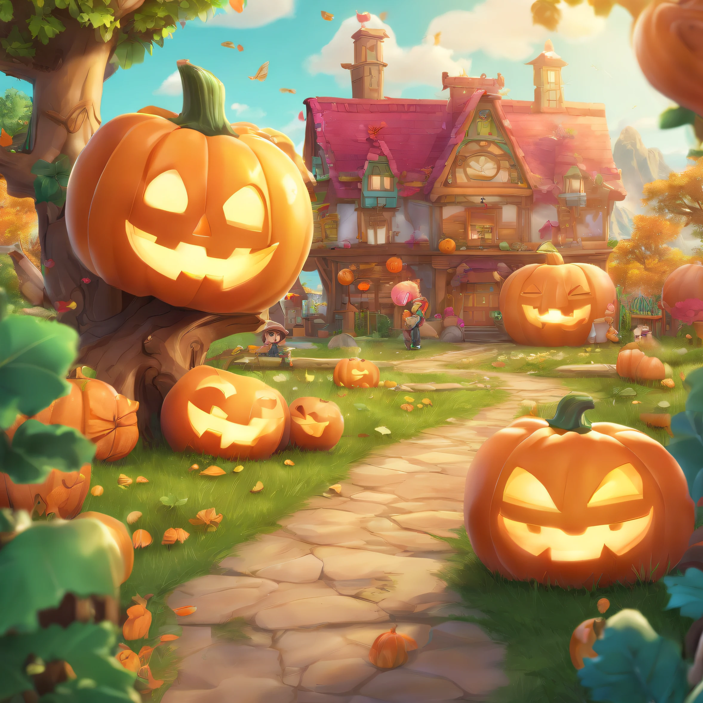 Halloween theme park scene
