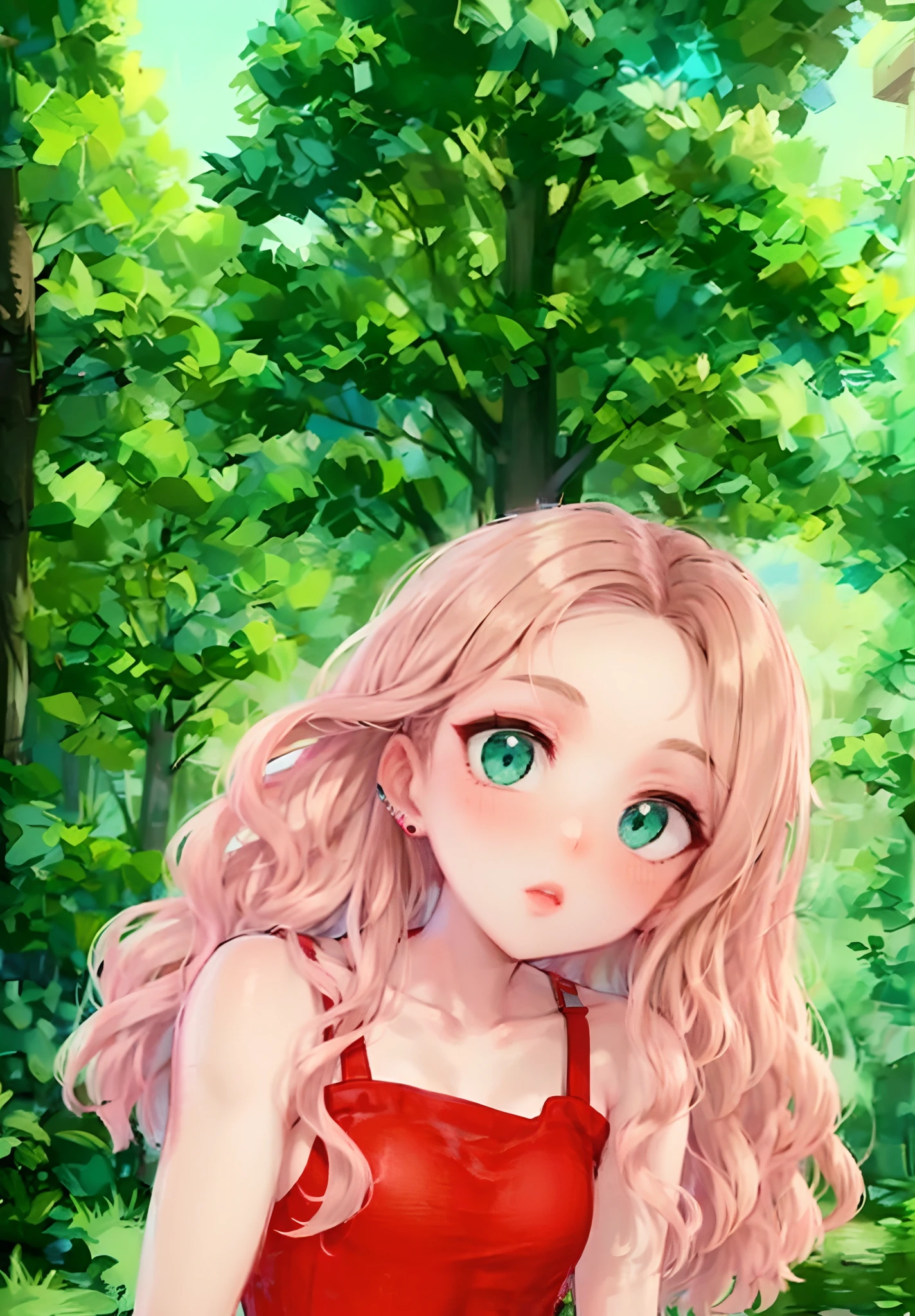 um close up de uma garota de desenho animado com cabelo rosa longo, feito com anime painter studio, bonito rosto de anime natural, cabelo rosa encaracolado, anime estilizado, estilo anime semi-realista, estilo de arte de anime, em estilo anime, anime estilizado, pintado em anime painter studio, estilo anime, estilo anime bonito, meu vestido queridinho anime, Estilo anime bonito, estilo realismo anime