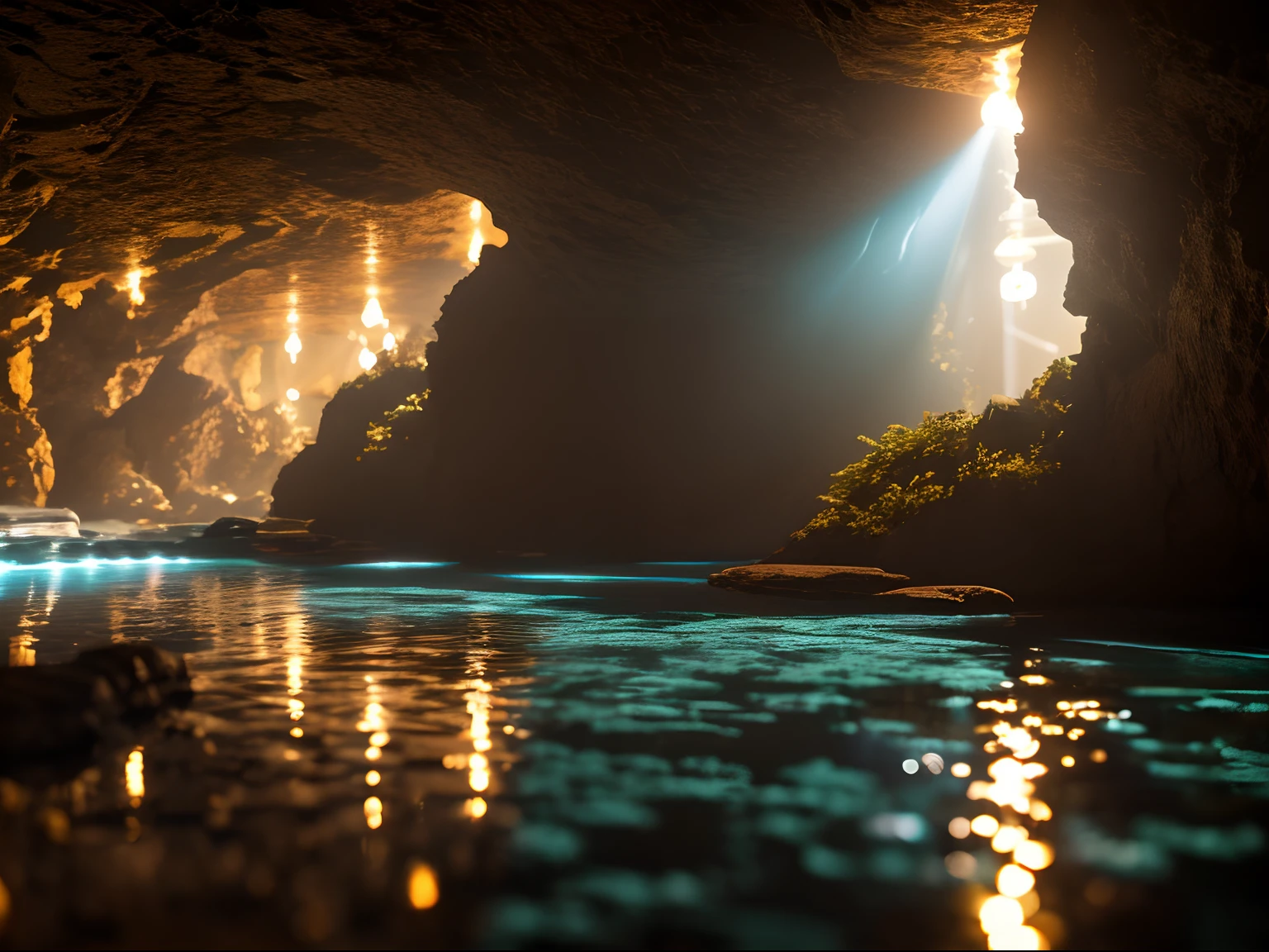 ( Masterpiece) create an image of a network of underground caves made of candlelights forming a flower, atic, Color Grading, portrait Photography, Ultra - Wide Angle, Depth of Field, hyper - detailed, beautifully color - coded, insane details, intricate details, beautifully color graded, Unreal Engine, Cinematic, Color Grading, Editorial Photography, Photography, Photoshoot, Shot on 70mm lens, Depth of Field, DOF, Tilt Blur, Shutter Speed 1/ 1000, F/ 22, White Balance, 32k, Super - Resolution, Megapixel, Pro Photo RGB, VR, Good, Massive, Half rear Lighting, Cinematic Lighting, Volumetric, Conte - Jour, Beautiful Lighting, Accent Lighting, Global Illumination, Screen Space Global Illumination, Ray Tracing Global Illumination, Optics, Scattering, Glowing, Shadows, Rough, Shimmering, Ray Tracing Reflections, Lumen Reflections.