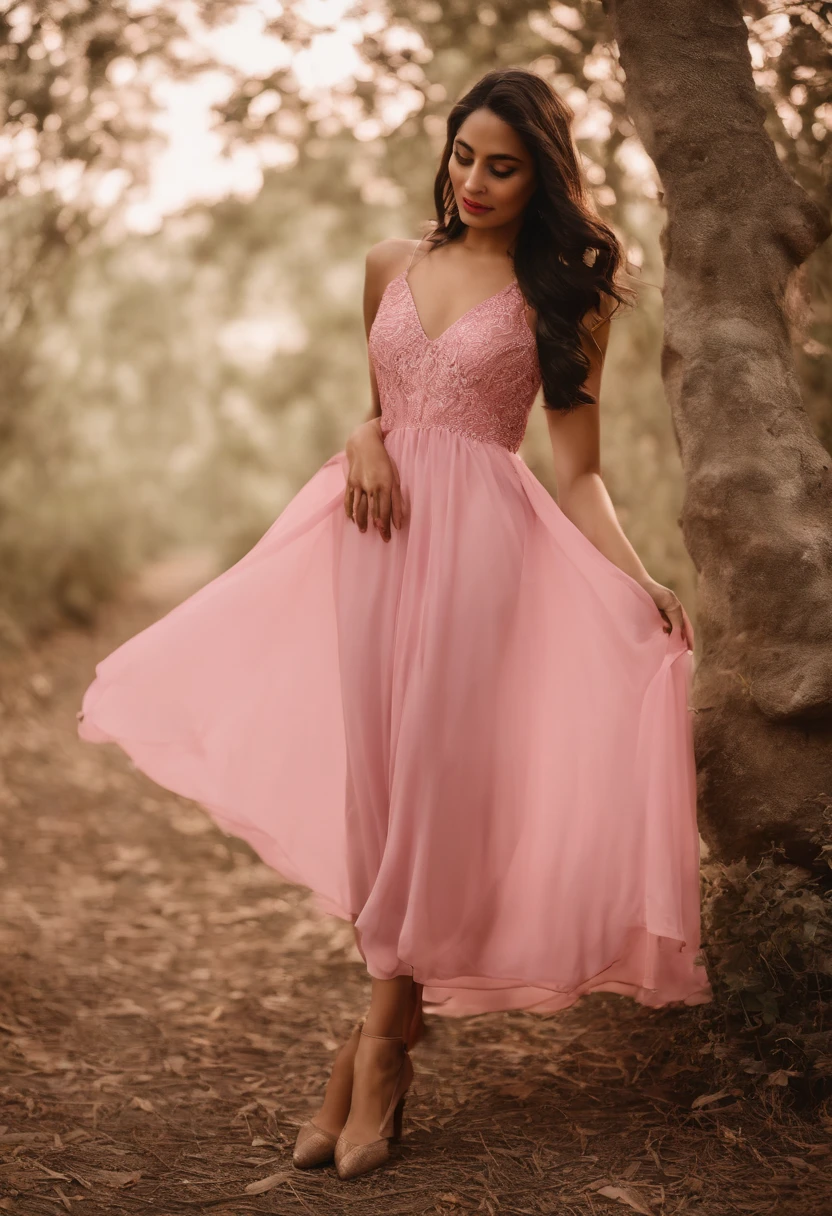 One wears a pink-pink slip dress, Delicate slip dress,The skirt is full of bear motifs,No one is out of the country, no one is out of the country,vogue photography,hyper HD,Master masterpieces,Sony SLR lens,Close-up,A meticulous face,A bit rough skin,Poster magazine