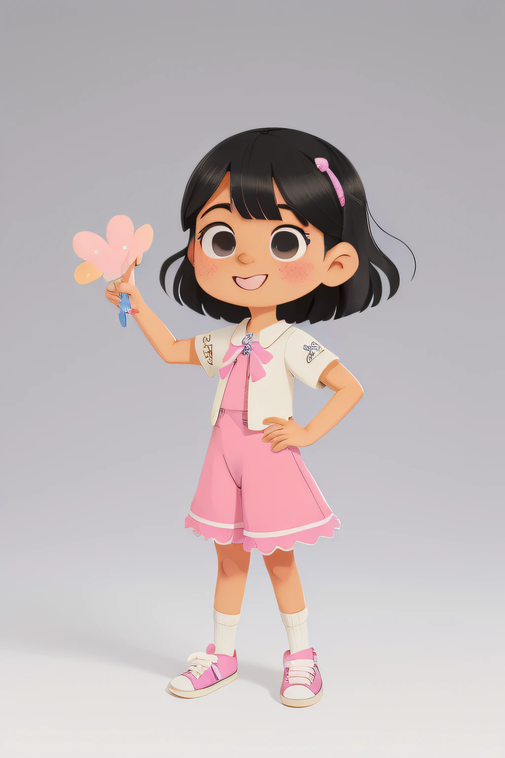 dos desenhos animados com cabelo preto e sapatos cor-de-rosa, correndo, frente de um fundo branco, render de uma menina 3d bonito, personagem bonito dos desenhos animados, official illustration, personagem bonito, Arnold Maya render, arte oficial do personagem, Arte infantil em Artstation, Cartoon style illustration, bonito 3 d render, design de personagem muito estilizado, Personagem altamente detalhado, Caractere estilizado, acordando e vendo o sol raiar pela janela do seu quarto. childs room,animification, alegria,regozijar,qualidade perfeita,Clear focus(Desordem - Home:0.8), (tmasterpiece:1.2) (realista:1.2) (Bokeh) (melhor qualidade) (pele detalhada:1.3) (detalhes complexos) (8k) (olhos detalhados) (foco nítido),(Divirta-se).