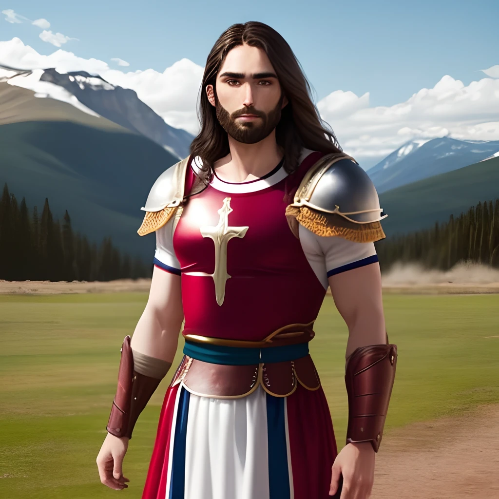 Jesus vestido de gladiador nas montanhas