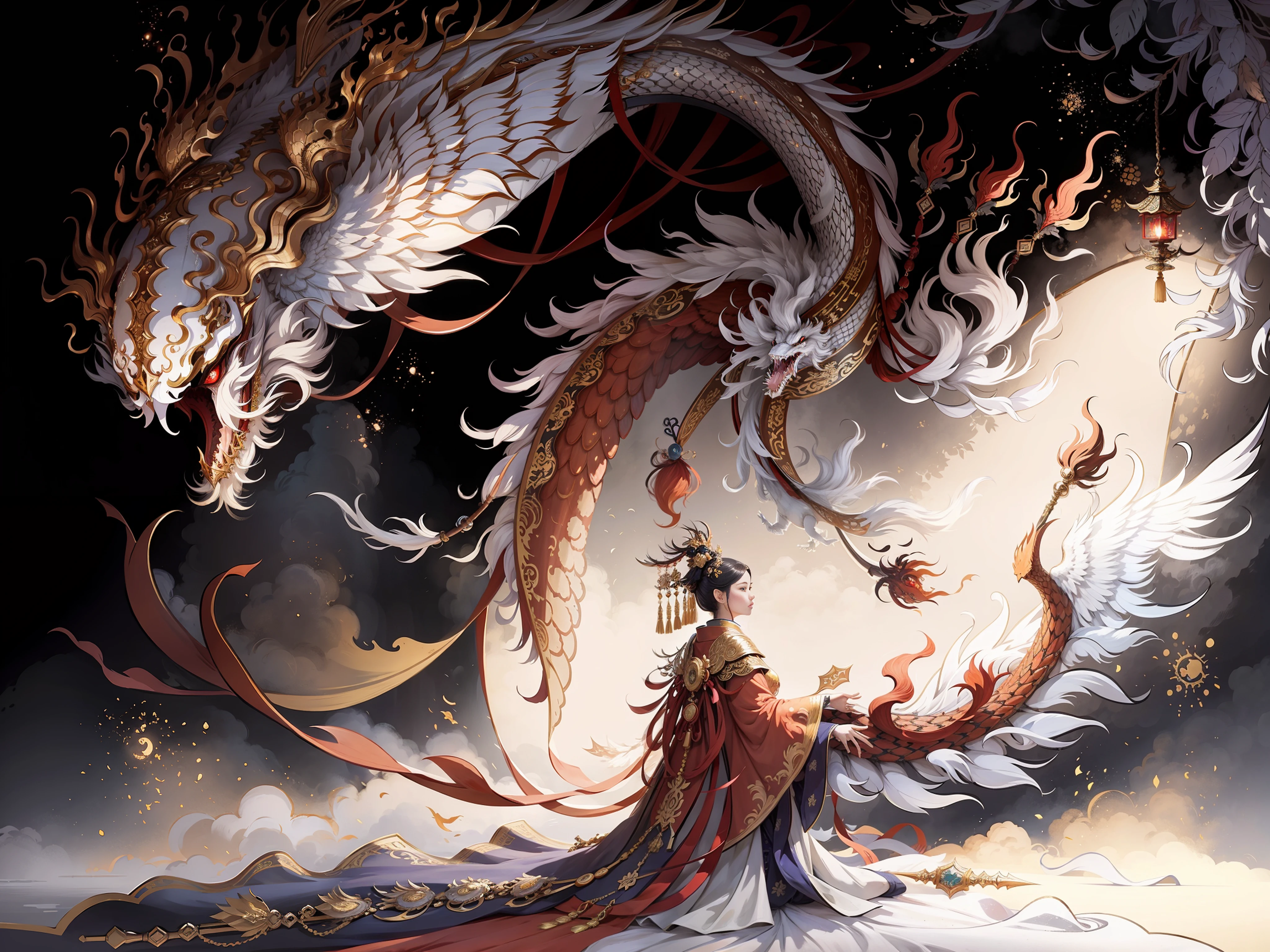 A female emperor, ancient Chinese imperial robe, majestic domineering, dragon flying phoenix dance, sunshine, clear face, clean white background, masterpiece, super detail, epic composition, ultra hd, high quality, extremely detailed, official art, uniform 8k wallpaper, super detail, 32k -- v 6