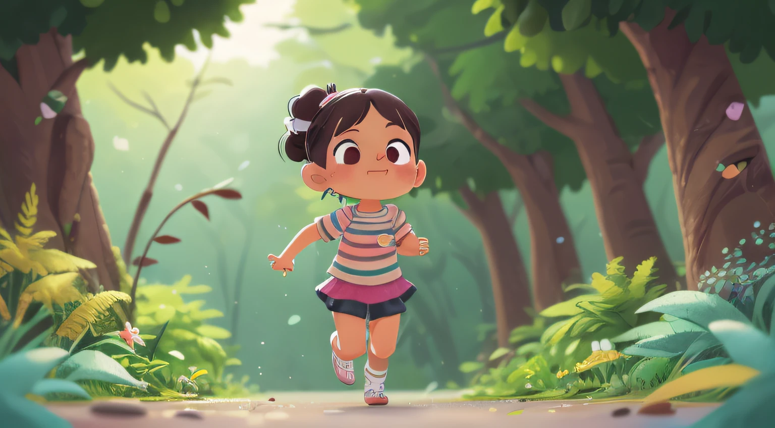 Correndo na floresta, dos desenhos animados com cabelo preto e sapatos cor-de-rosa, render de uma menina 3d bonito, personagem bonito dos desenhos animados, official illustration, personagem bonito, Arnold Maya render, arte oficial do personagem, Arte infantil em Artstation, Cartoon style illustration, bonito 3 d render, design de personagem muito estilizado, Personagem altamente detalhado,animification, ((medo)),qualidade perfeita,Clear focus(Desordem - Home:0.8), (tmasterpiece:1.2) (realista:1.2) (Bokeh) (melhor qualidade) (Pele detalhada:1.3) (Detalhes complexos) (8k) (Olhos Detalhados) (foco nítido).