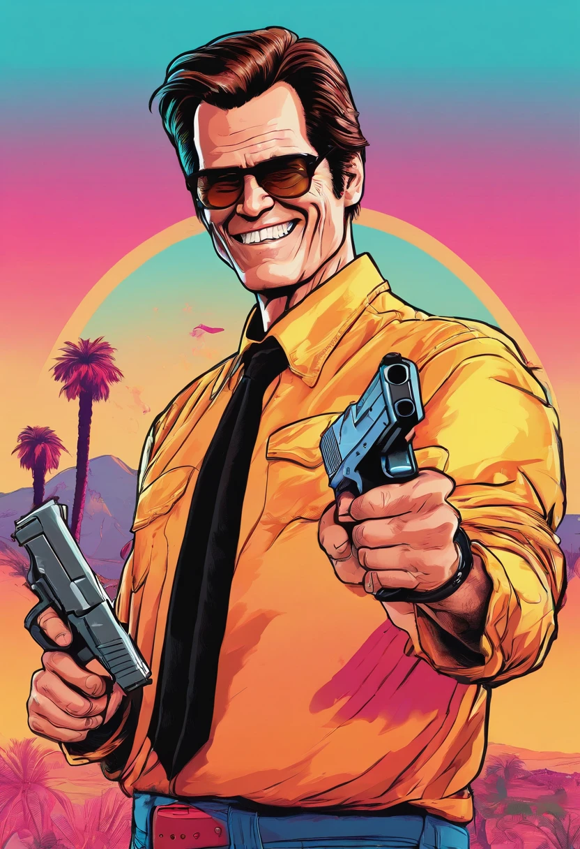 Jim Carrey holding a pistol in California