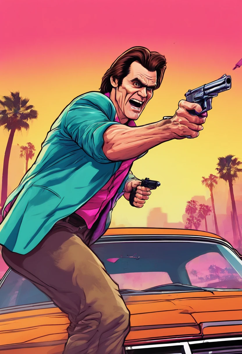 Jim Carrey holding a pistol in California