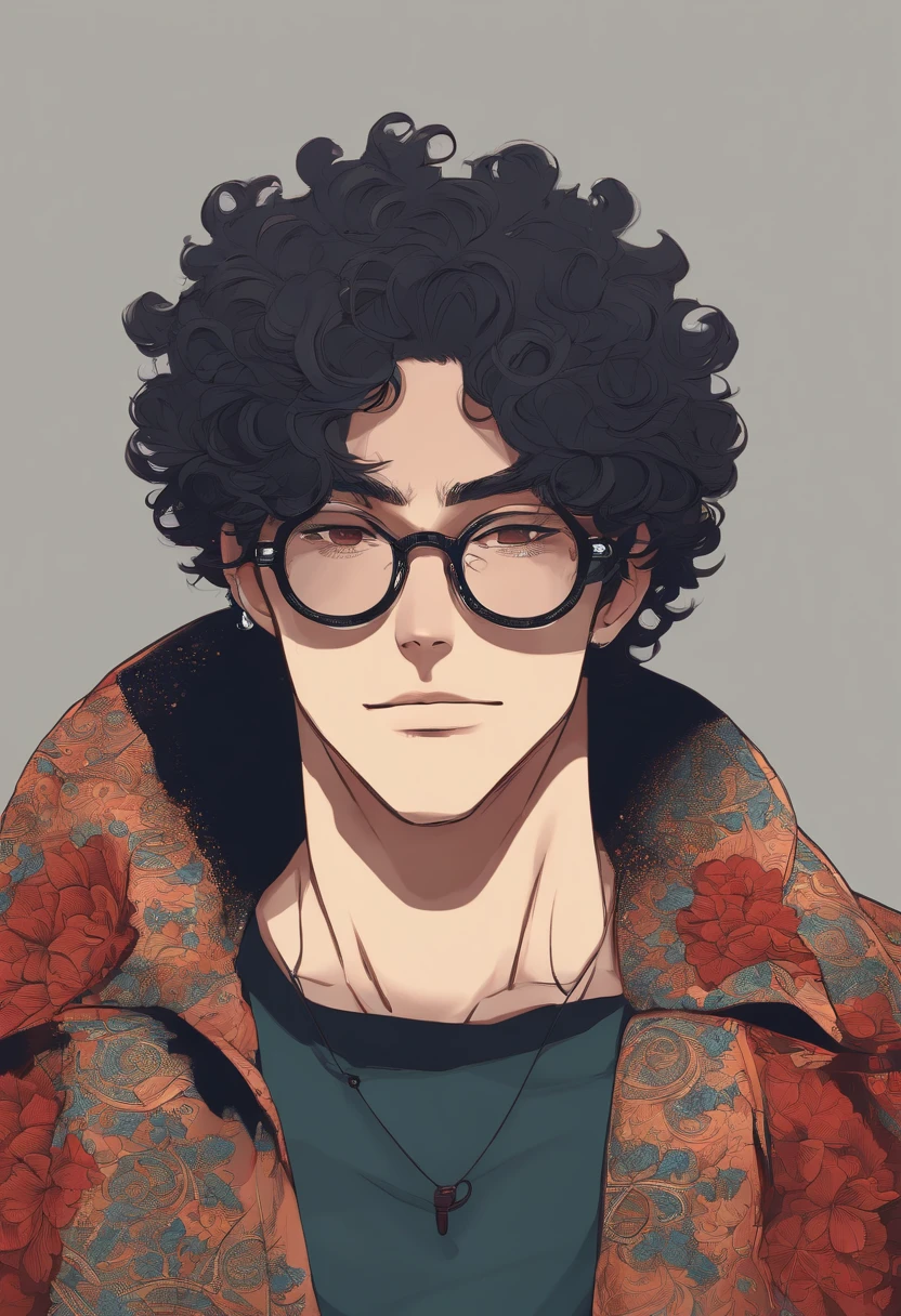 Man Manga Style One Piece Curly Hair Short Glasses