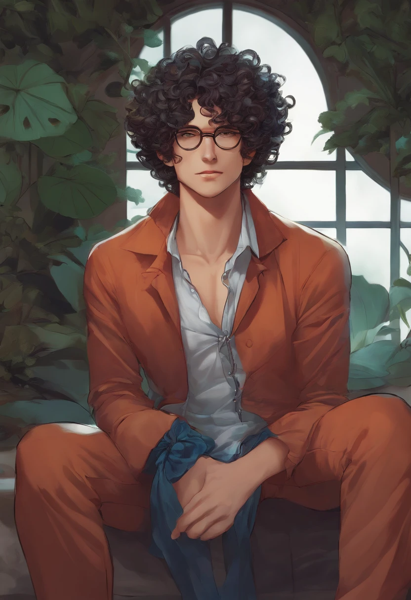 Man Manga Style One Piece Curly Hair Short Glasses