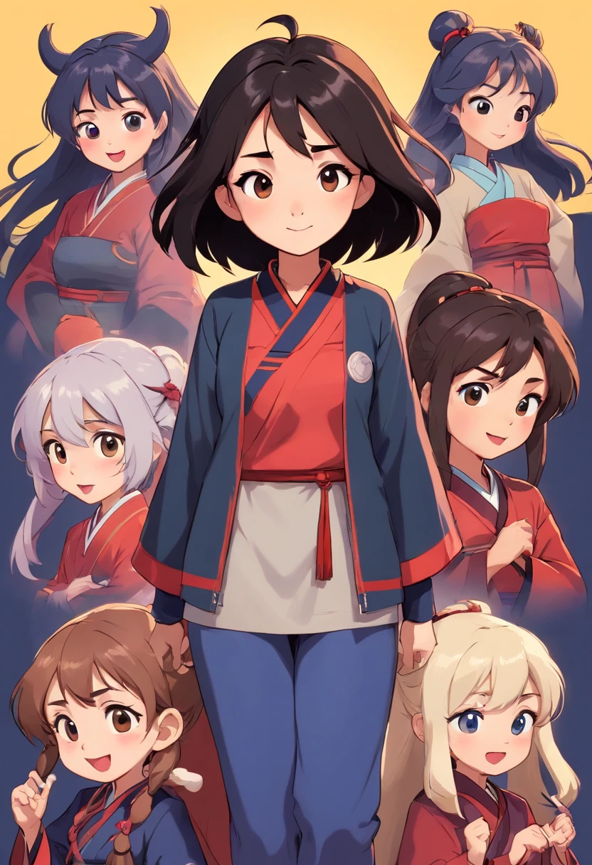 Cute girl mulan avatar,Emoji pack,(9 emojis,emoji gauges,Align arrangement),9 poses and expressions (surprise,astonishment,having fun,exhilarated,big laughter,tender, angry,doubt,Touch your heart, cry) ,Anthropomorphic style,Pixar style,black
stroke,different emotions,9 poses and expressions,8K