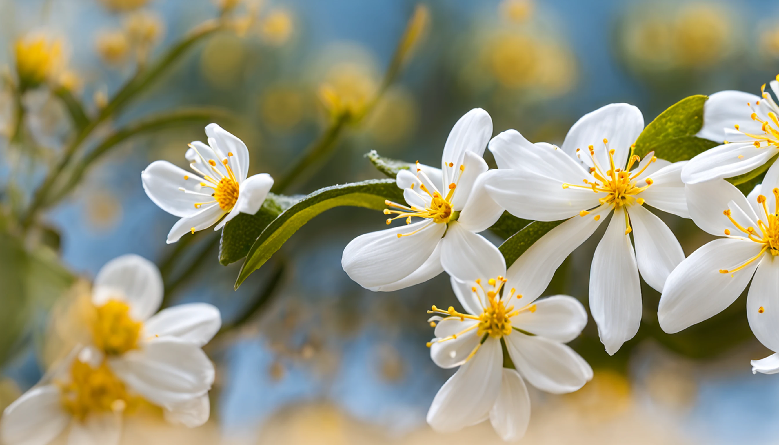 Ramos de louro,Shot at a 15-degree elevation angle for medium and close ranges,Petals,Flores de Osmanthus voando,Luz do dia superior,estilo refrescante,Montanhas nevadas ao longe,Ultra-clear picture quality