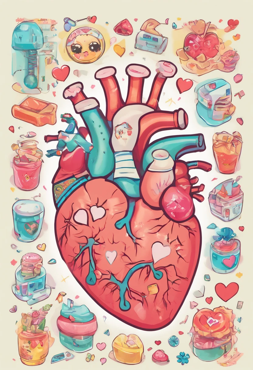 "A Human Anatomy Heart,with an explosion button on top of it,and a hand that's glued to the bottom,Hand should be like a part of the heart,The hand is wanting to open that button