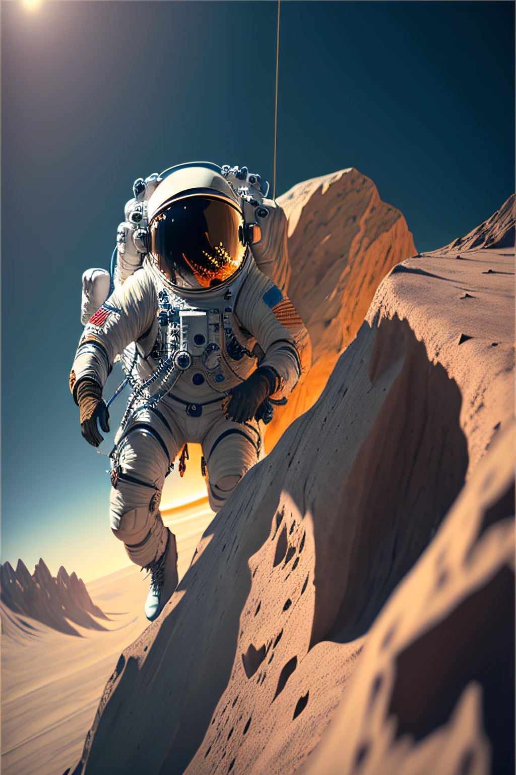 The astronaut, climbing the asteroid,4K Ultra HD, 超高分辨率, (Photorealistic: 1.4), Best quality,Masterpiece,