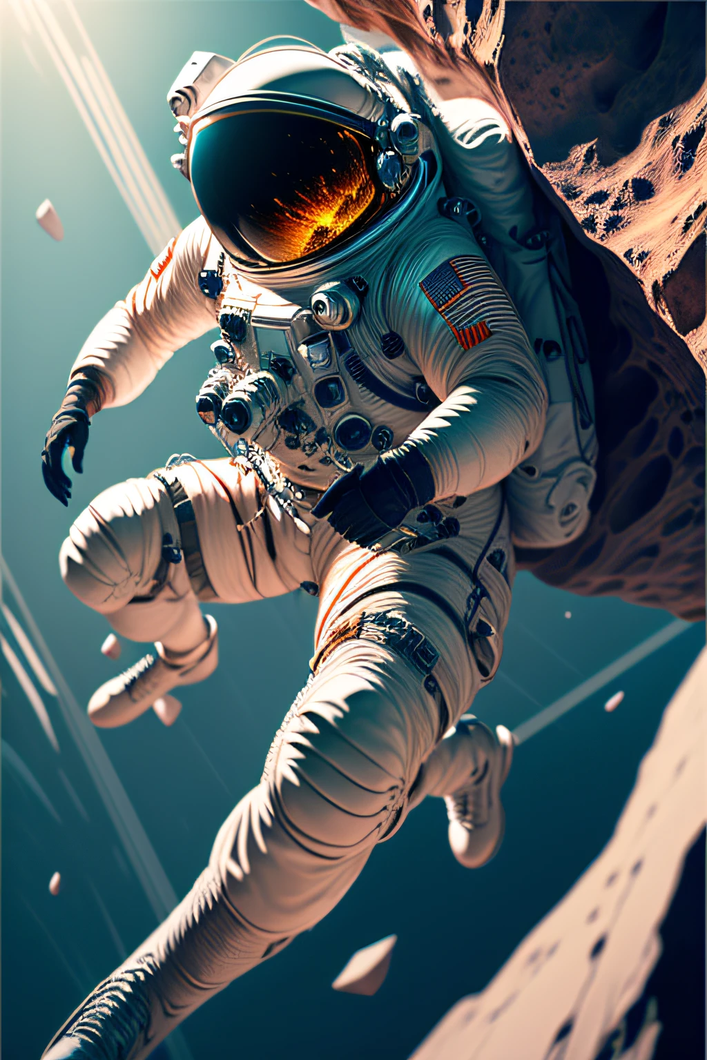 The astronaut, climbing the asteroid,4K Ultra HD, 超高分辨率, (Photorealistic: 1.4), Best quality,Masterpiece,