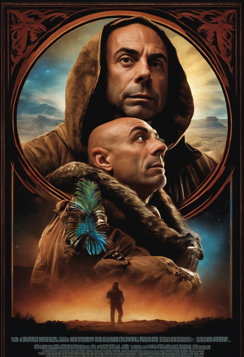 Joe Rogan holding an 18 inches by 36 inches poster over his head