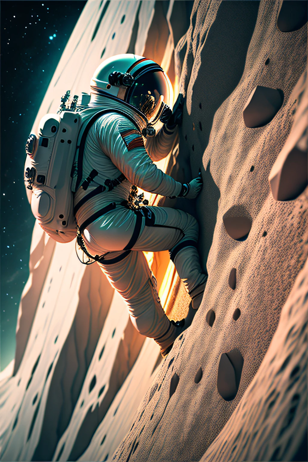 The astronaut, climbing the asteroid，4K Ultra HD, 超高分辨率, (Photorealistic: 1.4), Best quality，Masterpiece，