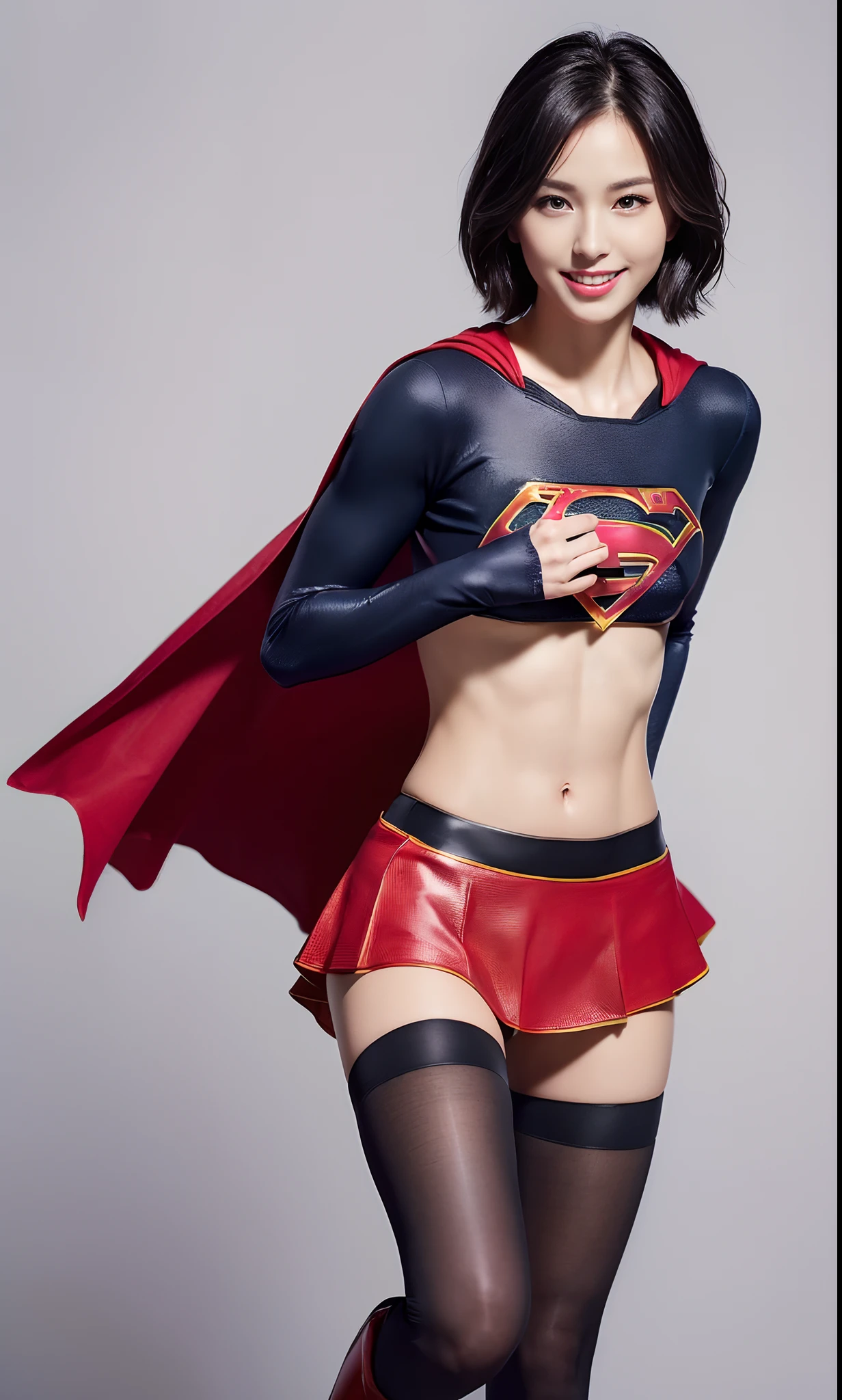 no background、short hair、supergirl costume、Snug costume、(((stretch your legs、tall、Legally express the beauty of your smile)))、((((Get the most out of your original images)))、(((supergirl costume、torn、Tattered、being destroyed)))、(((beautiful hair)))、(((I&#39;m in pain)))、(((Legs must be worn with black tights)))、(((must wear red boots、being destroyed)))、((Highest image quality、8K))、((highest quality、8K、masterpiece:1.3))、(((keep background )))、clear focus:1.2、beautiful woman with perfect figure:1.4、Full of scars、bloody、full of blood、slender abs:1.2、wet body:1.5、Highly detailed face and skin texture、8K