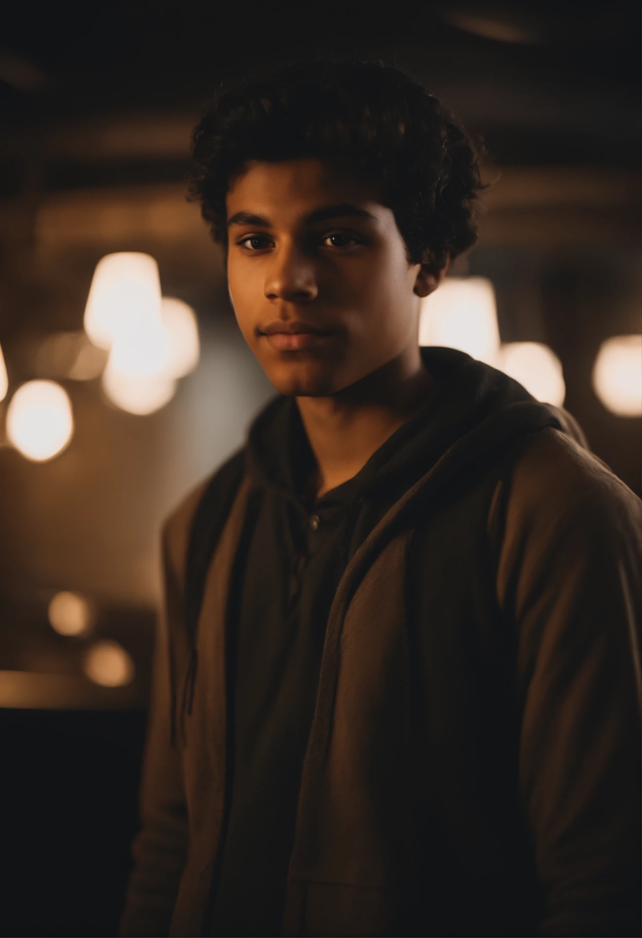 Portrait of a 17-year-old boy with black beard, black hair and light brown skin