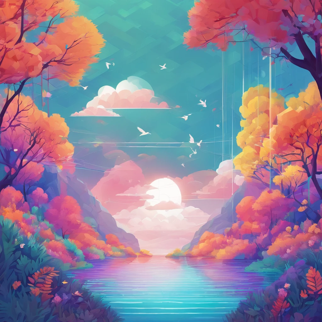 ((Rainbow after rain)),Skysky, Blue color, baiyun, After the rain, rays of sunshine, refraction, Seven colors, Red, orange, yellow, Green, Blue, Violet, Arc-shaped, Bridge to Heaven, llight rays, dream magical, wanting, Calm lake, Inverted image, Tree contours, Birds fly, freshen, Magical, Beautiful natural scenery