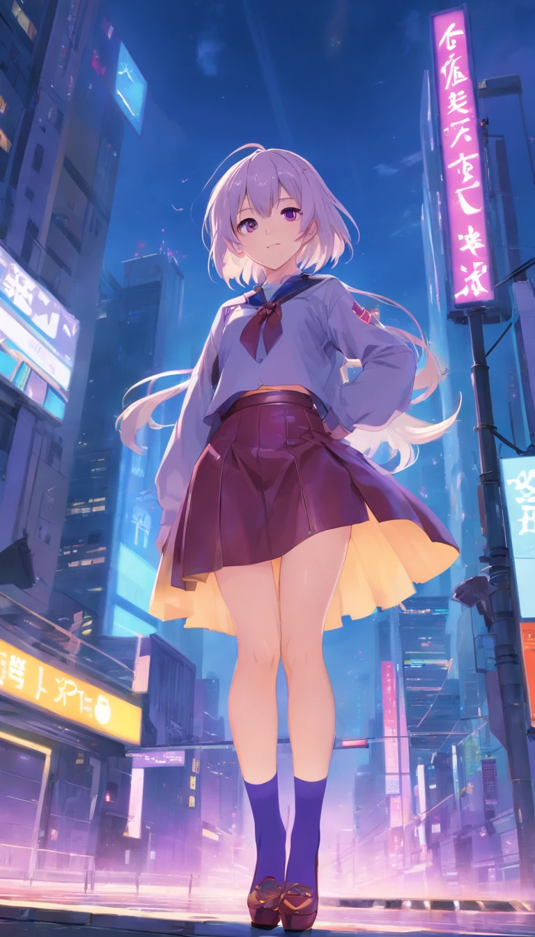 best qualtiy， tmasterpiece， 超高分辨率， realisticlying， 1 girl， long  white hair，Heterochromic pupils，Long legs，Princess set，head looking up，cheerfulness，Purple stockings，chies，stately，wide angles