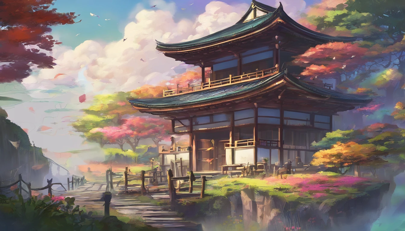 （（A rainbow appears in the sky after the rain）），Drawing of 1 floor, Japanese style, room 8m long, 20m long, Beautiful natural landscape