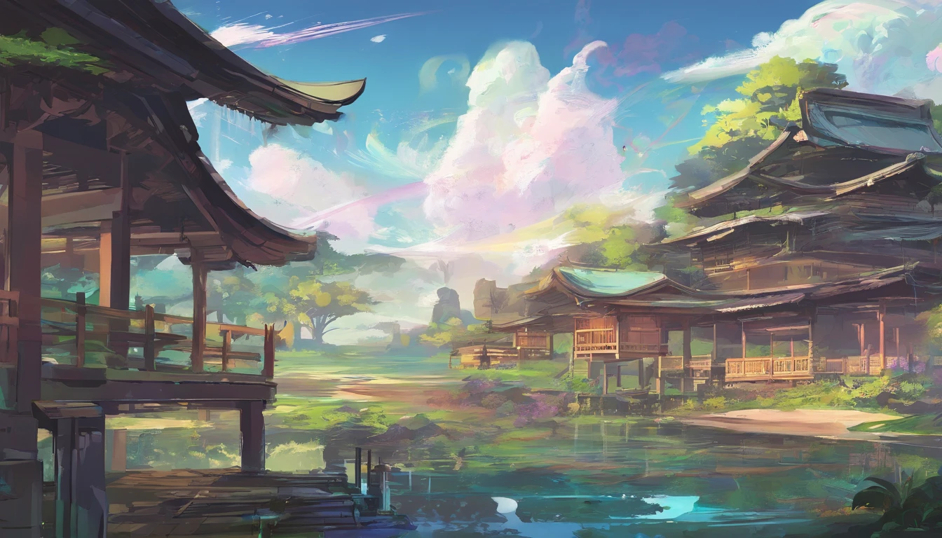 ((A rainbow appears in the sky after the rain)),Drawing of 1 floor, Japanese style, room 8m long, 20m long, Beautiful natural landscape