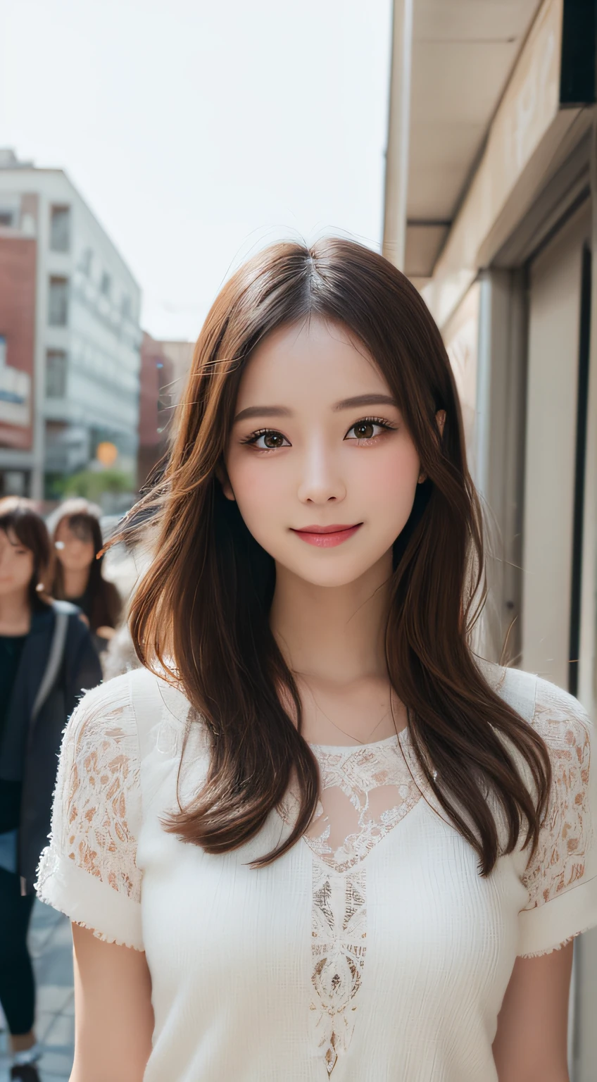 masuterpiece, Best Quality, Illustration, Ultra-detailed, finely detail, hight resolution, 8K Wallpaper, Perfect dynamic composition, Beautiful detailed eyes, doress,Medium Hair, Natural Color Lip, Random and sexy poses,Smile,Aoyama Street Walk、28 years girl