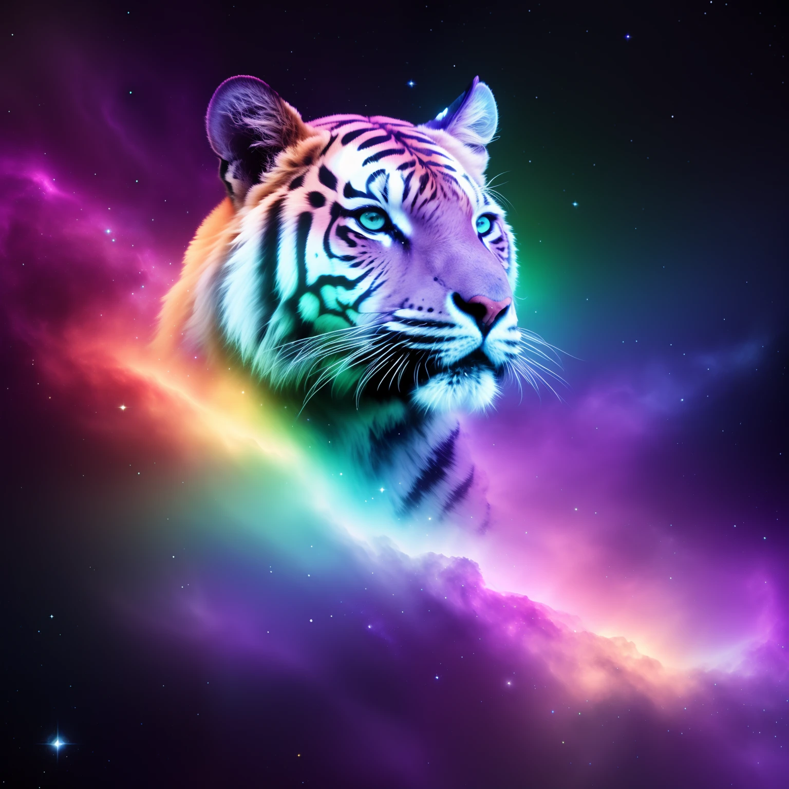 galaxy, strand, outer space, nebula, star, smoke, iridescent colors, intricate detailed, In the form of a tiger, octanerender,out of 10, 8K clarity