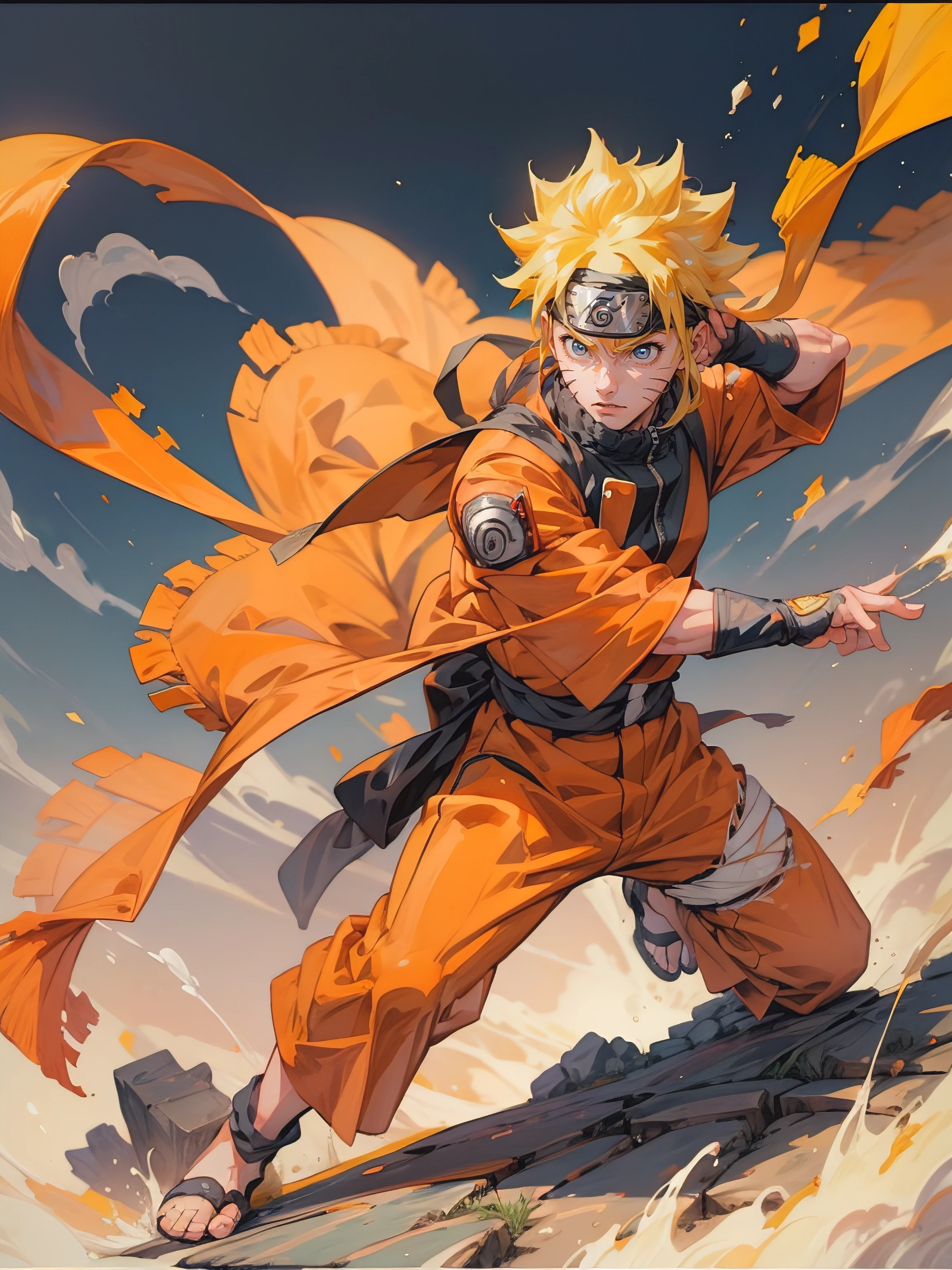 1man, solo, (masterpiece), best quality, ultra-detailed, Naruto, Retro style, full body. fashion cloth, fancy. ninja,