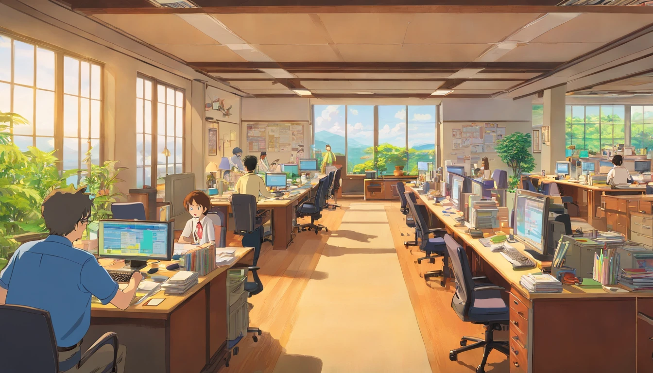 landscapes、Office workers working in the office、Many people are busy working
