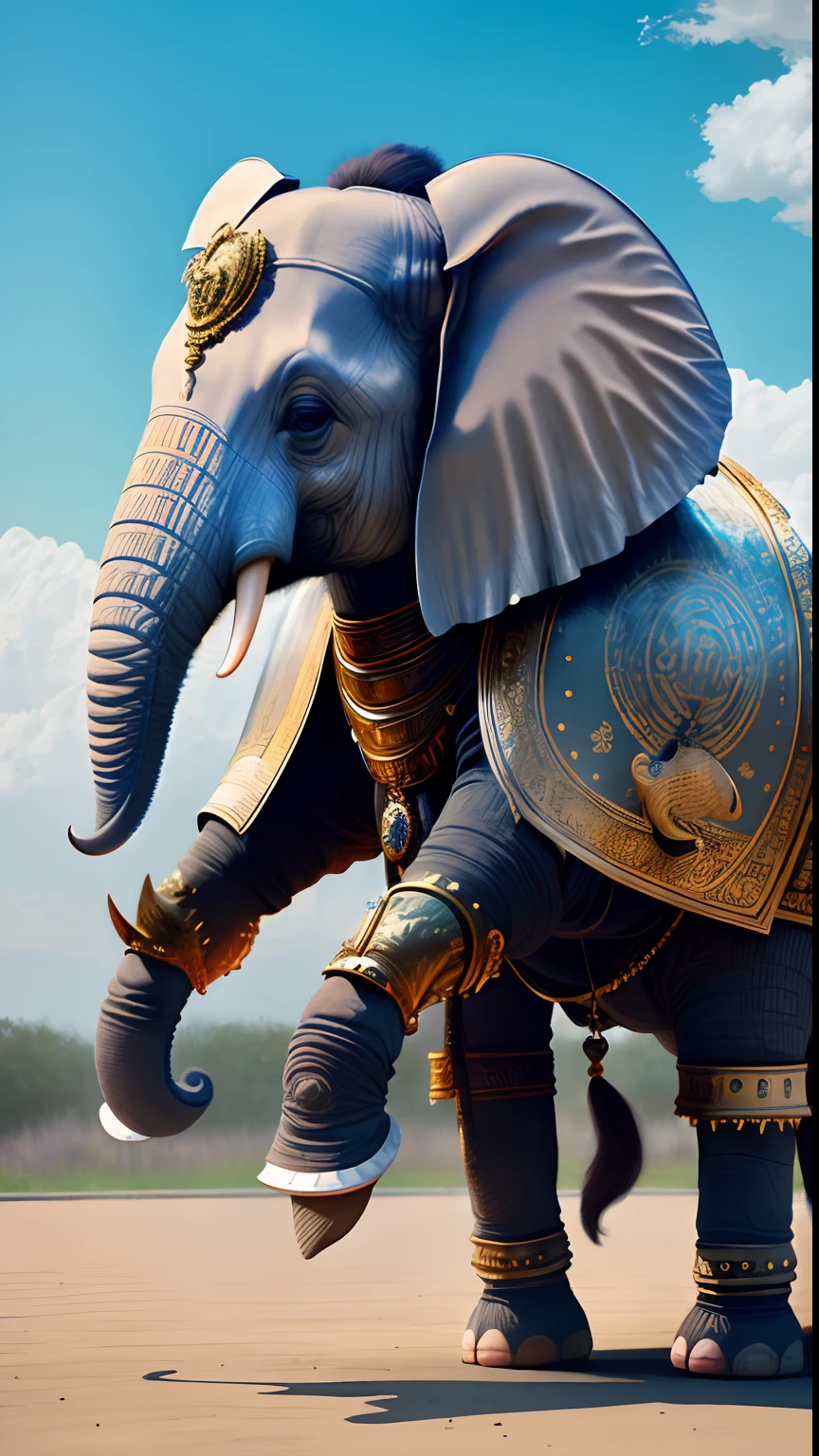 Animalrizz ((elephant)) 10, masterpiece, highres, Absurd,photorealistic portrait, Parley_armature, Lion in Armor ,Wear Parley_armature, Massive futuristic armor, running, move, Rocket propulsion,((from the side))